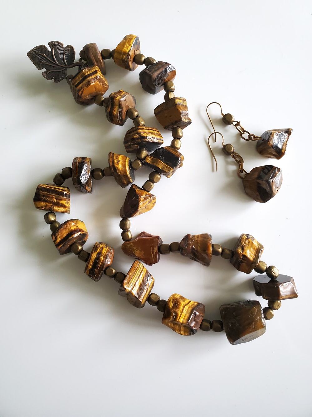 Beaded Tiger Eye Necklace and Earring Jewelry Set